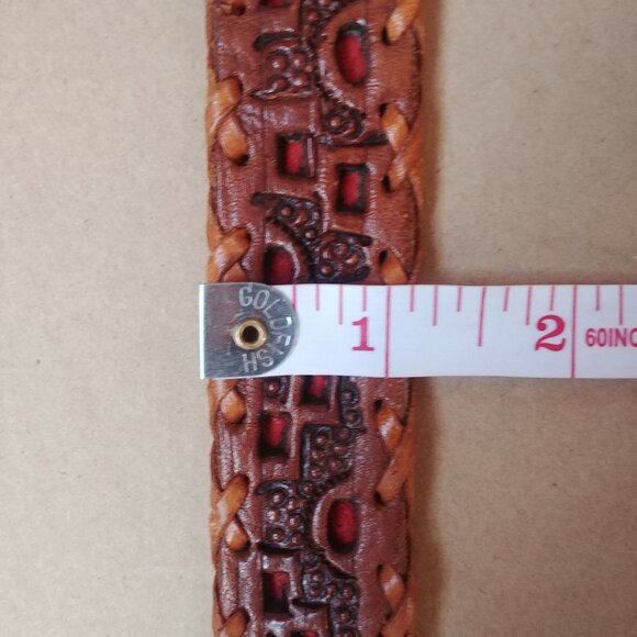 Handmade in Mexico brown red leather belt with braided detailing - Picture 10 of 10